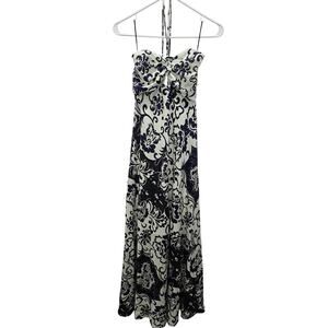Anthropologie Multi-colorFloral Midi Dress with Cutout Bust
